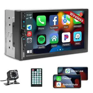 Wireless Double Din Car Stereo with Apple Carplay, 7inch Touchscreen Double Din Radio Car Audio Receivers with Android Auto, Bluetooth, Backup Camera, SWC, FM, USB, Subwoofers Wireless Double Din Car Stereo with Apple Carplay, 7inch Touchscreen Double Din Radio Car Audio Receivers with Android Auto, Bluetooth, Backup Camera, SWC, FM, USB, Subwoofers