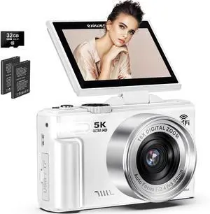 5K Digital Camera for Photography, 75MP WiFi Vlogging Camera for YouTube with 3" 180° Flip Screen, 18X Zoom UHD Autofocus Video Camara with 32GB SD Card 5K Digital Camera for Photography, 75MP WiFi Vlogging Camera for YouTube with 3" 180° Flip Screen, 18X Zoom UHD Autofocus Video Camara with 32GB SD Card