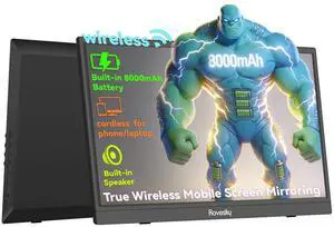 Cordless 15.6'' Portable Monitor with Built-in Battery,1080P FHD IPS Laptop Screen Extender, 100% No Wires Needed, Wireless Screen Mirroring Display for phone PS4/5 Xbox Switch Gaming & Office Cordless 15.6'' Portable Monitor with Built-in Battery,1080P FHD IPS Laptop Screen Extender, 100% No Wires Needed, Wireless Screen Mirroring Display for phone PS4/5 Xbox Switch Gaming & Office