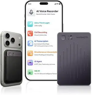 WaveNote AI Voice Recorder, Transcribe & Summarize Recorder, 42 Hours Continuous Recording, Support 112 Languages, 64GB AI Recorder for Meetings, Lectures, Calls,Multi-Speaker Voice Recognition WaveNote AI Voice Recorder, Transcribe & Summarize Recorder, 42 Hours Continuous Recording, Support 112 Languages, 64GB AI Recorder for Meetings, Lectures, Calls,Multi-Speaker Voice Recognition