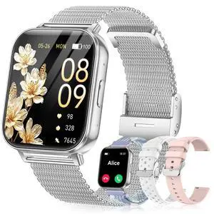Smart Watch for Women/Men, 1.85" HD Fitness Tracker with Bluetooth Call, 1000mAh Battery, 130+ Sports Modes, Heart Rate/Sleep Monitor, IP68 Waterproof with 4 Bands, Compatible with iOS/Android(Silver) Smart Watch for Women/Men, 1.85" HD Fitness Tracker with Bluetooth Call, 1000mAh Battery, 130+ Sports Modes, Heart Rate/Sleep Monitor, IP68 Waterproof with 4 Bands, Compatible with iOS/Android(Silver)