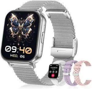 Smart Watches for Women,1000mAh Battery Answer/Make Call,1.85 Fitness Watch with Heart Rate/SpO2/Sleep Monitor/Health Cycle/Activity Tracker/120+ Sport for Android/iOS Compatible(4 Straps,Silver) Smart Watches for Women,1000mAh Battery Answer/Make Call,1.85 Fitness Watch with Heart Rate/SpO2/Sleep Monitor/Health Cycle/Activity Tracker/120+ Sport for Android/iOS Compatible(4 Straps,Silver)