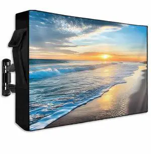 Summer Sea Beach Sunset Scenery Outdoor TV Cover for Outside Flat Screen Televisions, Blue Sky Ocean Waves Weatherproof TV Screen Protector with Zipper for 60 to 65 Inch Screens Summer Sea Beach Sunset Scenery Outdoor TV Cover for Outside Flat Screen Televisions, Blue Sky Ocean Waves Weatherproof TV Screen Protector with Zipper for 60 to 65 Inch Screens