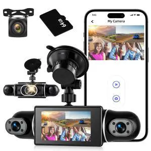 360°View 4 Channel Dash Cam, 2K+1080P Front and Rear Inside Left Right, 3 inch IPS Screen Dash Camera for Cars, WiFi/APP Control, Night Vision, 24H Parking Mode, 64GB TF Card, Loop Recordin 360°View 4 Channel Dash Cam, 2K+1080P Front and Rear Inside Left Right, 3 inch IPS Screen Dash Camera for Cars, WiFi/APP Control, Night Vision, 24H Parking Mode, 64GB TF Card, Loop Recordin