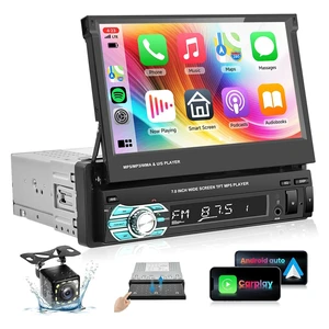7inch Single Din Car Stereo Flip Out Car Radio with AppIe Carplay | Android Auto Airplay MirrorLink 1080P Bluetooth FM Radio HD Backup Camera 2.0 USB TF Card AUX-in Ports Support SWC 7inch Single Din Car Stereo Flip Out Car Radio with AppIe Carplay | Android Auto Airplay MirrorLink 1080P Bluetooth FM Radio HD Backup Camera 2.0 USB TF Card AUX-in Ports Support SWC
