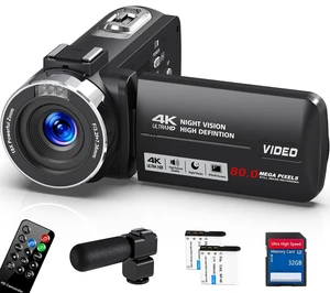 4K HD 80MP Camcorder Video Camera 18X Digital Zoom 3.0 IPS Screen Vlogging Camera for YouTube IR Night Vision Video Recorder with 32GB SD Card, 2 Batteries, Remote Control and Microphone 4K HD 80MP Camcorder Video Camera 18X Digital Zoom 3.0 IPS Screen Vlogging Camera for YouTube IR Night Vision Video Recorder with 32GB SD Card, 2 Batteries, Remote Control and Microphone