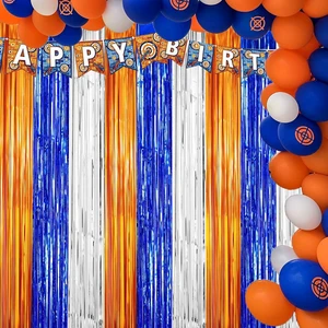 Dart War Party Photo Booth Props Backdrop Orange Blue Sliver Foil Fringe Curtains for Dart War Outer Space Birthday Party Decorations 3 Pack.9.9x19.8ft Dart War Party Photo Booth Props Backdrop Orange Blue Sliver Foil Fringe Curtains for Dart War Outer Space Birthday Party Decorations 3 Pack.9.9x19.8ft