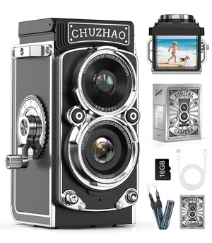 CHUZHAO Digital Camera Retro, Portable TLR Style Twin-Lens Vintage Camera, 12MP Autofocus 1080P FHD Point and Shoot Pocket Vlogging Retro Digital Cameras with16 GB Card for Beginners Teens Boys Girls CHUZHAO Digital Camera Retro, Portable TLR Style Twin-Lens Vintage Camera, 12MP Autofocus 1080P FHD Point and Shoot Pocket Vlogging Retro Digital Cameras with16 GB Card for Beginners Teens Boys Girls