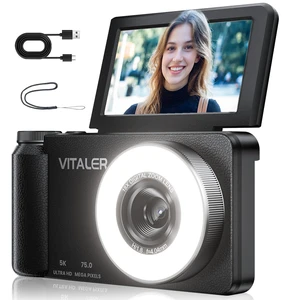 5K Digital Camera for Photography with Fill Light, 3'' 180°Flip Screen, 75MP Vlogging Camera for YouTube Video, 18X Zoom Compact Point and Shoot Cameras for Beginner Teens, Kids, Black 5K Digital Camera for Photography with Fill Light, 3'' 180°Flip Screen, 75MP Vlogging Camera for YouTube Video, 18X Zoom Compact Point and Shoot Cameras for Beginner Teens, Kids, Black