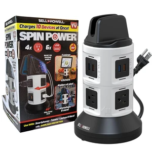 Spin Power Strip Tower Surge Protector - 4 Outlets, 6 USB Ports, 40" Retractable Cord, 360° Rotation | Electric Charging Station with Built-in Phone & Tablet Holder | USB Outlet Extender Spin Power Strip Tower Surge Protector - 4 Outlets, 6 USB Ports, 40" Retractable Cord, 360° Rotation | Electric Charging Station with Built-in Phone & Tablet Holder | USB Outlet Extender