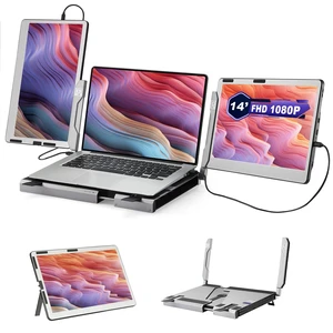 F2 Laptop Screen Extender, 14'' 1080P Triple Portable Monitor for Laptop, 360 Rotating Monitor Desk Workstation with Multiple Laptops Stand for mac Windows Surface PS Switch F2 Laptop Screen Extender, 14'' 1080P Triple Portable Monitor for Laptop, 360 Rotating Monitor Desk Workstation with Multiple Laptops Stand for mac Windows Surface PS Switch