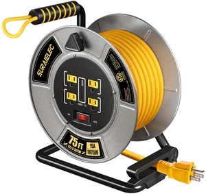 12 Gauge Extension Cord Reel, Metal Steel Cable Drum, 75 Ft | 4 Grounded Outlets, USB-A & USB-C Port, 15 AMP, Retractable Cord Reel with Winding Handle, for Workshop, Garage, Jobsite 12 Gauge Extension Cord Reel, Metal Steel Cable Drum, 75 Ft | 4 Grounded Outlets, USB-A & USB-C Port, 15 AMP, Retractable Cord Reel with Winding Handle, for Workshop, Garage, Jobsite