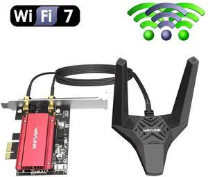 WAVLINK BE6500 Wi-Fi 7 PCIe Adapter with BT 5.4, Heatsink & LP Bracket External antenna base with BE6500 tri-band speed and MU-MIMO for low latency, includes BT 5.4 & WPA3, Win 11 only. WAVLINK BE6500 Wi-Fi 7 PCIe Adapter with BT 5.4, Heatsink & LP Bracket External antenna base with BE6500 tri-band speed and MU-MIMO for low latency, includes BT 5.4 & WPA3, Win 11 only.