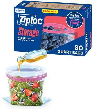 Quart Food Storage Bags, Stay Open Design with Stand-Up Bottom, Easy to Fill, 80 Count Quart Food Storage Bags, Stay Open Design with Stand-Up Bottom, Easy to Fill, 80 Count