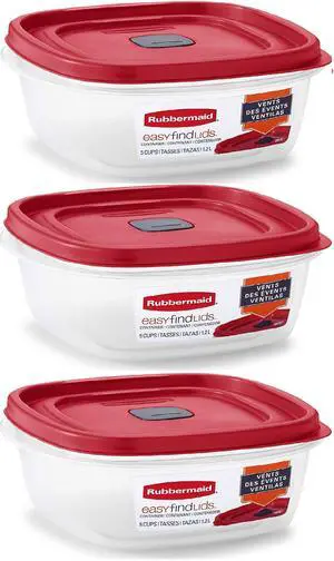 Easy Find Lid Square 5-Cup Food Storage Container (Pack of 3), Red (Vented) Easy Find Lid Square 5-Cup Food Storage Container (Pack of 3), Red (Vented)