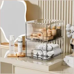 2 Pack Clear Stackable Cosmetic Organizer, Acrylic Drawer, Plastic Organizer for Dresser, Vanity, Kitchen Cabinet, Pantry, Home Organization and Storage 2 Pack Clear Stackable Cosmetic Organizer, Acrylic Drawer, Plastic Organizer for Dresser, Vanity, Kitchen Cabinet, Pantry, Home Organization and Storage