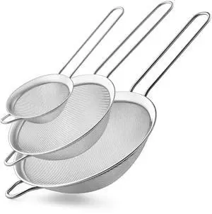 3PCS Fine Mesh Strainers for Kitchen, Stainless Steel Metal Wire Sieve Strainer, Food Strainer with Handlle for Sifting, Straining and Cooking 3PCS Fine Mesh Strainers for Kitchen, Stainless Steel Metal Wire Sieve Strainer, Food Strainer with Handlle for Sifting, Straining and Cooking