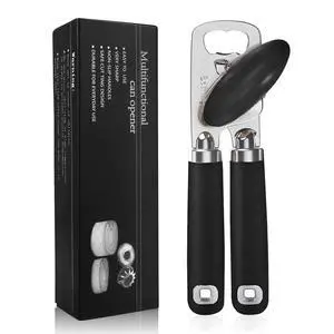 Can Opener Manual, Heavy Duty Stainless Steel Smooth Edge Can Openers With Soft Touch Handle, Oversized Handheld Easy Turn Knob, Multi-Function Bottle Opener, Black Can Opener Manual, Heavy Duty Stainless Steel Smooth Edge Can Openers With Soft Touch Handle, Oversized Handheld Easy Turn Knob, Multi-Function Bottle Opener, Black