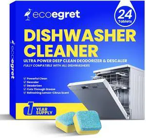Dishwasher Cleaner Tablets (24 Count) - with Fresh Lemon Scent Dishwasher Cleaner and Deodorizer, Deep Cleans & Descales, Fits All Dishwashers, Septic Safe, 12 Month Supply Dishwasher Cleaner Tablets (24 Count) - with Fresh Lemon Scent Dishwasher Cleaner and Deodorizer, Deep Cleans & Descales, Fits All Dishwashers, Septic Safe, 12 Month Supply