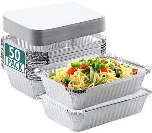 50 Pack 8x6 Disposable Aluminum Pans with Lids Aluminum-Foil-Pans-Tin-Foil-Baking-Pans-Tin-Trays-Food-To-Go-Containers-for-Meal-Prep-Cooking-Roasting-Heating-Takeout 50 Pack 8x6 Disposable Aluminum Pans with Lids Aluminum-Foil-Pans-Tin-Foil-Baking-Pans-Tin-Trays-Food-To-Go-Containers-for-Meal-Prep-Cooking-Roasting-Heating-Takeout