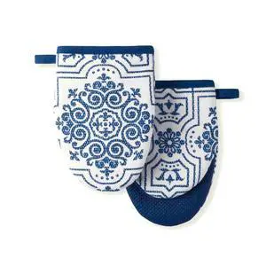 Strie Medallion Mini Oven Mitt 2-Pack Set, Navy Blue, 5.5"X8" Strie Medallion Mini Oven Mitt 2-Pack Set, Navy Blue, 5.5"X8"