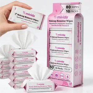 Hypoallergenic Mini Makeup Remover Wipes Travel Size With Vitamin E, 80ct (8×10), Dermatologist Tested & Clinically Tested Makeup Wipes, 10 Packs Hypoallergenic Mini Makeup Remover Wipes Travel Size With Vitamin E, 80ct (8×10), Dermatologist Tested & Clinically Tested Makeup Wipes, 10 Packs