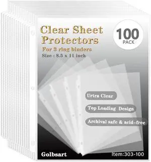 Sheet Protectors 8.5 x11 Inch, 100 Pack Page Protectors for 3 Ring Binder, Top Loading Plastic Sleeves with Reinforced 3-Hole Punch for Binders, Letter Size, for Documents and Photos, Office Supplies. Sheet Protectors 8.5 x11 Inch, 100 Pack Page Protectors for 3 Ring Binder, Top Loading Plastic Sleeves with Reinforced 3-Hole Punch for Binders, Letter Size, for Documents and Photos, Office Supplies.