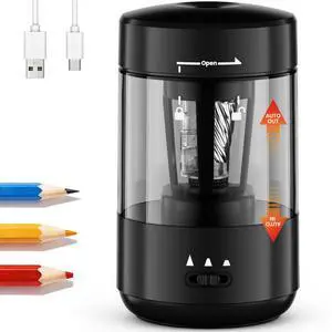 Electric Pencil Sharpener for Classroom, Fully Automatic Pencil Sharpener for 6-8mm Pencils & Colored Pencils, Auto in & Out, Type-C Rechargeable Pencil Sharpeners for Home, School, Black Electric Pencil Sharpener for Classroom, Fully Automatic Pencil Sharpener for 6-8mm Pencils & Colored Pencils, Auto in & Out, Type-C Rechargeable Pencil Sharpeners for Home, School, Black