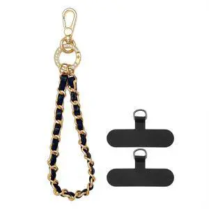 Phone Wrist Strap with Metal Chain Phone Lanyard Wrist with 2 Tether Tabs Metal Leather Cellphone Charm Chain (Gold) Phone Wrist Strap with Metal Chain Phone Lanyard Wrist with 2 Tether Tabs Metal Leather Cellphone Charm Chain (Gold)