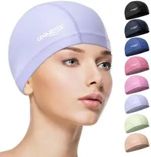 Fabric Swim Cap for Adult Women, Silicone Water Resistant Layer, Cloth Swim Cap Gifts for Swimmers, Lightweight and Comfortable for Pool, Lap Swimming (Light Purple, M) Fabric Swim Cap for Adult Women, Silicone Water Resistant Layer, Cloth Swim Cap Gifts for Swimmers, Lightweight and Comfortable for Pool, Lap Swimming (Light Purple, M)