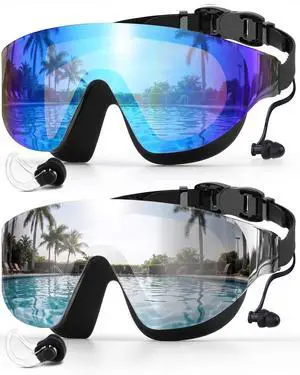 Swim Goggles 2 Pack, Rimless Wide View Swimming Goggles for Adult, Anti-Fog Anti-UV No Leaking Pool Goggles for Men Women Youth Swim Goggles 2 Pack, Rimless Wide View Swimming Goggles for Adult, Anti-Fog Anti-UV No Leaking Pool Goggles for Men Women Youth