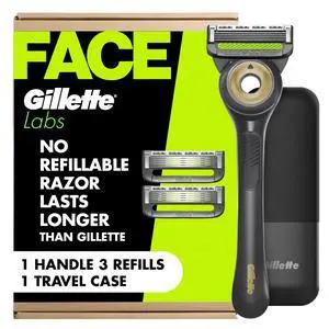 With Exfoliating Bar Shaving Razor For Men, 1 Handle, 3 Blade Refills, Includes Travel Case for Convenient Storage On The Go With Exfoliating Bar Shaving Razor For Men, 1 Handle, 3 Blade Refills, Includes Travel Case for Convenient Storage On The Go