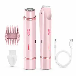 Bikini Trimmer for Women, 2-in-1 Electric Razor with Dual Heads, IPX7 Waterproof Wet/Dry Body Groomer for Bikini Line, Underarms, Legs & Face, Rechargeable Cordless Shaver Bikini Trimmer for Women, 2-in-1 Electric Razor with Dual Heads, IPX7 Waterproof Wet/Dry Body Groomer for Bikini Line, Underarms, Legs & Face, Rechargeable Cordless Shaver