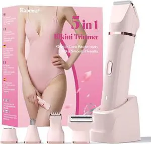 Bikini Trimmer for Women - 5 in 1 Electric Razors for Ladys Pubic Facial Nose Body Leg Hair Removal, Waterproof Electric Shaver for Women Private Area Sensitive Skin, Personal Hair Trimmer-Pink Bikini Trimmer for Women - 5 in 1 Electric Razors for Ladys Pubic Facial Nose Body Leg Hair Removal, Waterproof Electric Shaver for Women Private Area Sensitive Skin, Personal Hair Trimmer-Pink