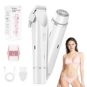 Bikini Trimmer for Women-2 in 1 Dual Head Electric Razors,USB Rechargeable Bikini Electric Shaver,IPX7 Waterproof Dry & Wet Use Body Hair Trimmer and Facial Hair Remover for Underarm Leg Body,White Bikini Trimmer for Women-2 in 1 Dual Head Electric Razors,USB Rechargeable Bikini Electric Shaver,IPX7 Waterproof Dry & Wet Use Body Hair Trimmer and Facial Hair Remover for Underarm Leg Body,White