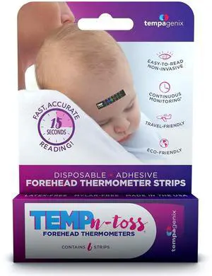 Fast Reading Disposable Forehead Thermometer Strips - Temp-N-Toss for Accurate & Hygienic Baby Temperature Measurement - Easy to Use and Reliable Single-Use Fever Indicator (6) Fast Reading Disposable Forehead Thermometer Strips - Temp-N-Toss for Accurate & Hygienic Baby Temperature Measurement - Easy to Use and Reliable Single-Use Fever Indicator (6)