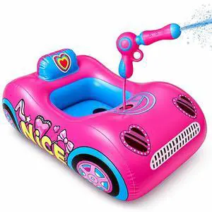 Kids Pool Float with Water Gun, 3-Layer Safety Seat Inflatable Toddler Float for Girls Ages 3-8, Pink Summer Swimming Pool Toys for Kids, Pool Party Beach Vacation Water Toy. Repair Patches Included Kids Pool Float with Water Gun, 3-Layer Safety Seat Inflatable Toddler Float for Girls Ages 3-8, Pink Summer Swimming Pool Toys for Kids, Pool Party Beach Vacation Water Toy. Repair Patches Included