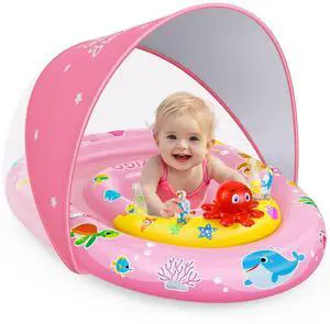 Baby Pool Float with Canopy UPF50+ Sun Protection, Inflatable Kids Pool Floats with Ocean Animal Toys for Baby 6-36 Months, Infant Swimming Float with Adjustable Safety Seat for Boys Girls Pink Baby Pool Float with Canopy UPF50+ Sun Protection, Inflatable Kids Pool Floats with Ocean Animal Toys for Baby 6-36 Months, Infant Swimming Float with Adjustable Safety Seat for Boys Girls Pink