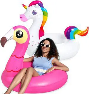 2-Pack Flamingo Unicorn Pool Float - Fun Floaties Inflatable Swimming Pool Tubes Toys Party Decorations, Summer Vacation Lake Beach Floaty Swim Rings Raft Lounger for Adults & Kids 2-Pack Flamingo Unicorn Pool Float - Fun Floaties Inflatable Swimming Pool Tubes Toys Party Decorations, Summer Vacation Lake Beach Floaty Swim Rings Raft Lounger for Adults & Kids