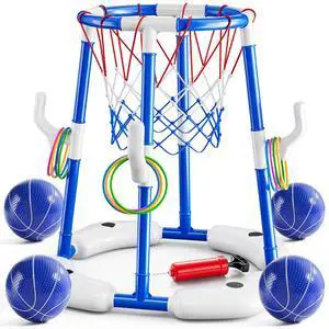 Pool Basketball Hoop, Boy Pool Toys for Kids Ages 4-8, 2-in-1 Floating Pool Ring Game with 4 Balls and Pump, Outdoor Swimming Water Play Toy, Summer Water Toys for Kids Adults Age 3-12 Pool Basketball Hoop, Boy Pool Toys for Kids Ages 4-8, 2-in-1 Floating Pool Ring Game with 4 Balls and Pump, Outdoor Swimming Water Play Toy, Summer Water Toys for Kids Adults Age 3-12