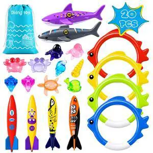 20Pcs Summer Pool Diving Swimming Toys for Kids Ages 3-12, Fun Swim Games Sinking Set, Underwater Dive Gifts with Storage Bag Include Torpedo Gems Shark Rings Sea Animals for Boys Girls Toddlers 20Pcs Summer Pool Diving Swimming Toys for Kids Ages 3-12, Fun Swim Games Sinking Set, Underwater Dive Gifts with Storage Bag Include Torpedo Gems Shark Rings Sea Animals for Boys Girls Toddlers