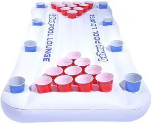 Pool Lounge Beer Pong Inflatable with Social Floating, White Pool Lounge Beer Pong Inflatable with Social Floating, White