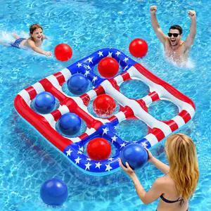 Pool Toys Games for Kids - Inflatable Outdoor Water Toys for Adults and Family Giant US Flag Floating Board Swimming Pool Game Float with 10 Balls Outdoor Beach Toy for Adults Teens Kids Pool Toys Games for Kids - Inflatable Outdoor Water Toys for Adults and Family Giant US Flag Floating Board Swimming Pool Game Float with 10 Balls Outdoor Beach Toy for Adults Teens Kids