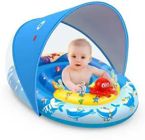 Baby Pool Float with Canopy UPF50+ Sun Protection, Inflatable Kids Pool Floats with Ocean Animal Toys for Babies 6-36 Months, Infant Swimming Float with Adjustable Safety Seat for Boys Girls Baby Pool Float with Canopy UPF50+ Sun Protection, Inflatable Kids Pool Floats with Ocean Animal Toys for Babies 6-36 Months, Infant Swimming Float with Adjustable Safety Seat for Boys Girls