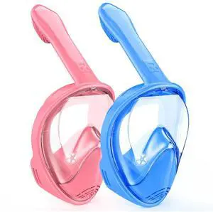 Kids Snorkel Mask Full Face, Snorkeling Gear for Kids with Camera Mount, 180 Degree Panoramic View Snorkeling Set Anti-Fog Anti-Leak (Blue Pink) Kids Snorkel Mask Full Face, Snorkeling Gear for Kids with Camera Mount, 180 Degree Panoramic View Snorkeling Set Anti-Fog Anti-Leak (Blue Pink)