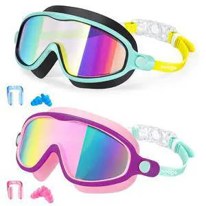 Kids Goggles for Swimming 2 Pack No Leaking Anti-Fog Outer Eye Fit with Wide View UV Protection Crystal Clear Watertight Swim Goggles with nose cover Suitable for Children Youth Boys Girls Age 3 to 14 Kids Goggles for Swimming 2 Pack No Leaking Anti-Fog Outer Eye Fit with Wide View UV Protection Crystal Clear Watertight Swim Goggles with nose cover Suitable for Children Youth Boys Girls Age 3 to 14