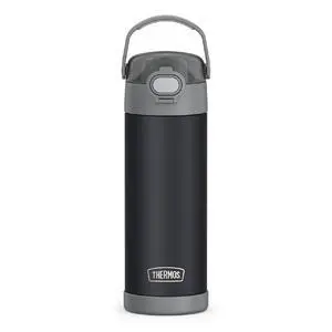 FUNTAINER 16 Ounce Stainless Steel Vacuum Insulated Bottle with Wide Spout Lid, Matte Charcoal FUNTAINER 16 Ounce Stainless Steel Vacuum Insulated Bottle with Wide Spout Lid, Matte Charcoal