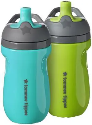 Insulated 9oz Sporty Spout Toddler Water Bottle, No Spill, Sippy Cups for Toddlers 1-3, Two-Piece Valve Helps Stop Spills, Green & Teal, BPA Free, Pack of 2 Insulated 9oz Sporty Spout Toddler Water Bottle, No Spill, Sippy Cups for Toddlers 1-3, Two-Piece Valve Helps Stop Spills, Green & Teal, BPA Free, Pack of 2
