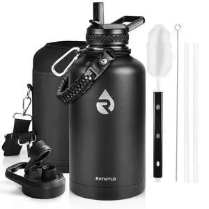 Insulated Water Bottle 64 oz, Triple Wall Vacuum Stainless Steel (Cold for 48 Hrs), Leak Proof & Non-BPA, Half Gallon Water Flask Jug with Paracord Handle & Straw Spout Lids, Magic Black Insulated Water Bottle 64 oz, Triple Wall Vacuum Stainless Steel (Cold for 48 Hrs), Leak Proof & Non-BPA, Half Gallon Water Flask Jug with Paracord Handle & Straw Spout Lids, Magic Black