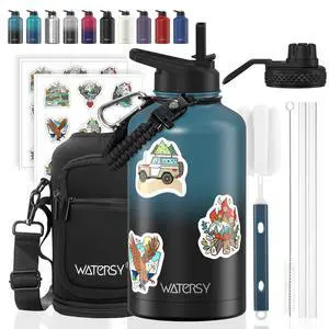64oz Insulated Water Bottle (Cold for 48 Hrs),BPA Free&Leak Proof,Half Gallon Stainless Steel Water Flask,Water Jug with Straw Spout Lids for Gym,Hiking,Camping,Black Blue 64oz Insulated Water Bottle (Cold for 48 Hrs),BPA Free&Leak Proof,Half Gallon Stainless Steel Water Flask,Water Jug with Straw Spout Lids for Gym,Hiking,Camping,Black Blue